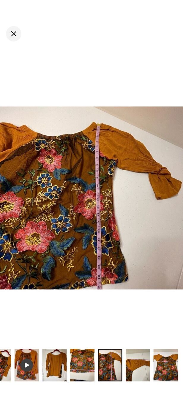 Diana Laura DL women’s floral blouse small bell sleeve embroidered - Picture 4 of 6